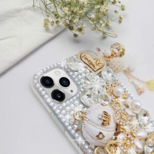 Guppy for iPhone 11 Pro Max Case Women Luxury 3D Bling Shiny Rhinestone Diamond Crystal Pearl Handmade Pendant Iron Tower Pumpkin Car Flowers Soft Protective Anti-Fall Case for iPhone 11 Pro Max