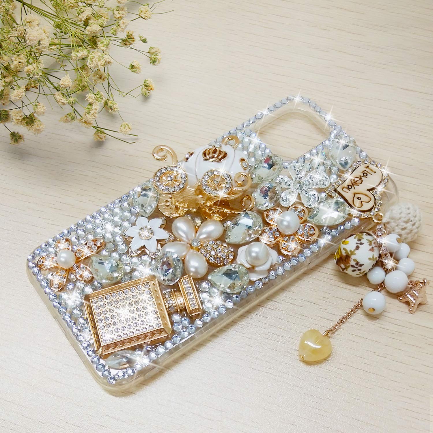 Guppy for iPhone 11 Pro Max Case Women Luxury 3D Bling Shiny Rhinestone Diamond Crystal Pearl Handmade Pendant Iron Tower Pumpkin Car Flowers Soft Protective Anti-Fall Case for iPhone 11 Pro Max