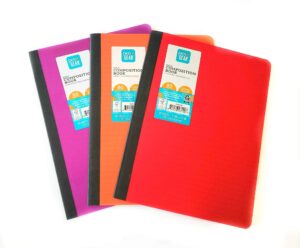 pen + gear poly composition notebook, college ruled, 80 sheet - pack of 3- orange, red, purple