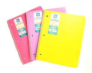 pen + gear 3 pack poly 1-subject notebook writing journal - wide ruled, colors vary (pink, purple, teal, yellow)