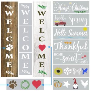 large welcome stencils for painting on wood - vertical welcome sign for front porch decor - stencils for crafts reusable - farmhouse stencils & drawing templates for signs, canvas, walls & art decor