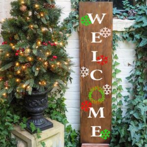 Large Welcome Stencils for Painting on Wood - Vertical Welcome Sign for Front Porch Decor - Stencils for Crafts Reusable - Farmhouse Stencils & Drawing Templates for Signs, Canvas, Walls & Art Decor