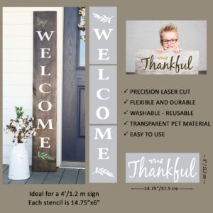 Large Welcome Stencils for Painting on Wood - Vertical Welcome Sign for Front Porch Decor - Stencils for Crafts Reusable - Farmhouse Stencils & Drawing Templates for Signs, Canvas, Walls & Art Decor