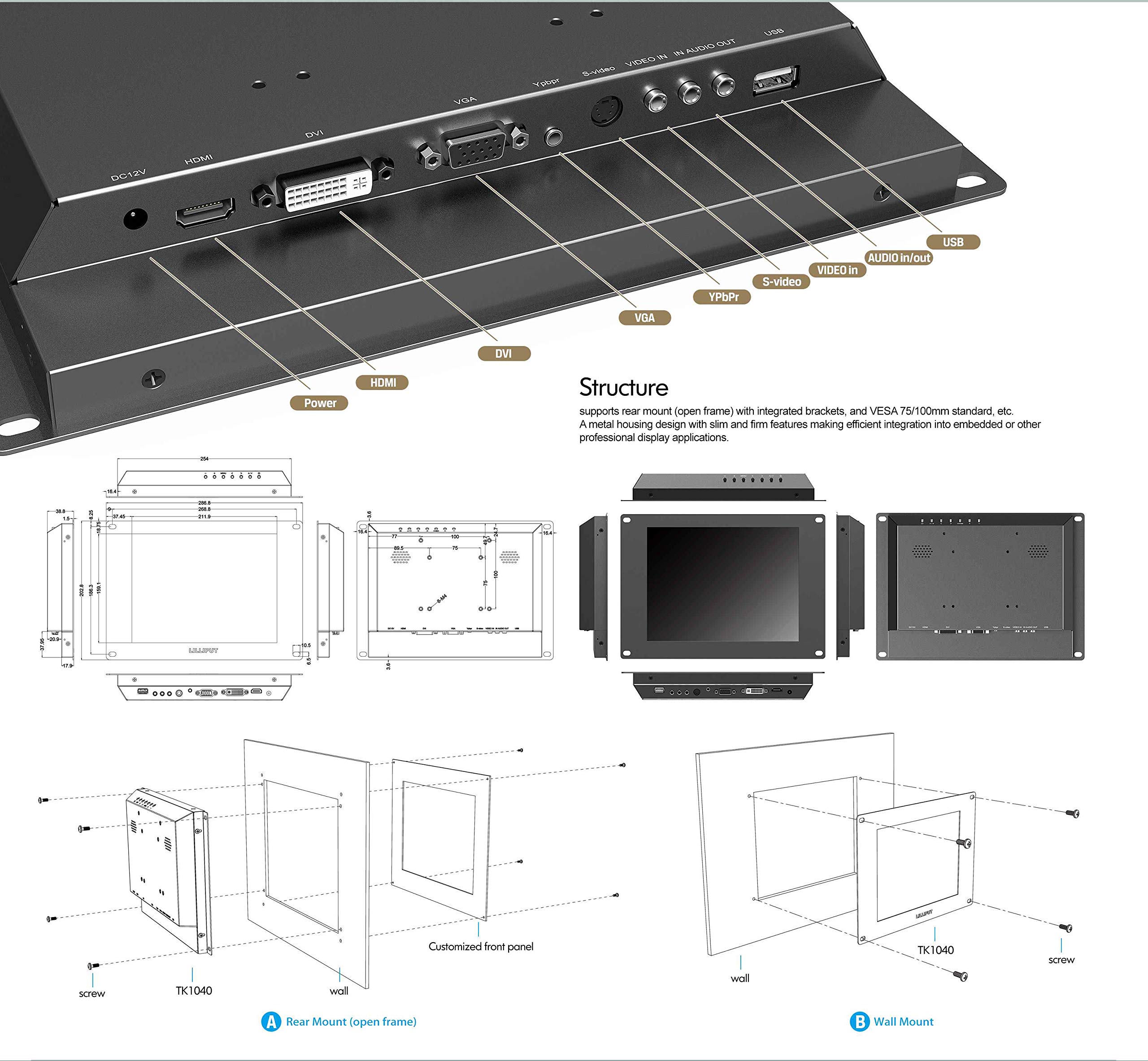 LILLIPUT 10.4" TK1040-NP/C/T-A 5-Wire resisitive 4:3 HDMI Open Frame Touch Screen