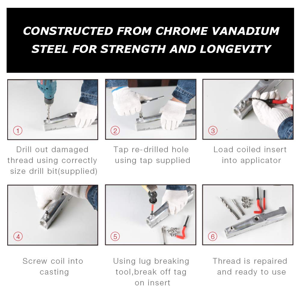 AKM 338Pc Thread Repair Kit, HSS Drill Helicoil Repair Kit SAE&Metric，1/4" 5/16" 3/8" 7/16" 1/2" M5 M6 M8 M10 M12 Kit with Thread Gauge