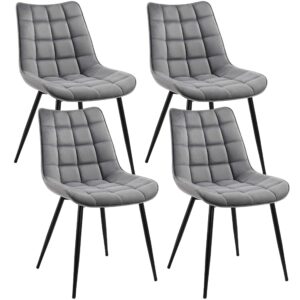 yaheetech set of 4 dining chairs velvet reception chairs tufted accent chairs with soft padded and metal legs for kitchen/living room/lounge/reception, gray
