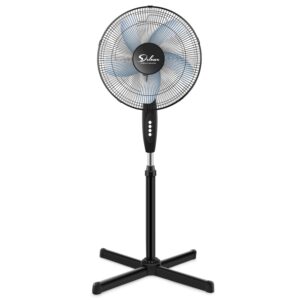 simple deluxe oscillating 16″ 3 adjustable speed pedestal stand fan for indoor, bedroom, living room, home office & college dorm use, 16 inch, black