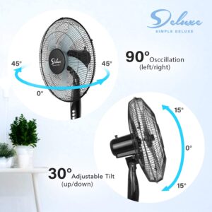 Simple Deluxe Oscillating 16″ 3 Adjustable Speed Pedestal Stand Fan for Indoor, Bedroom, Living Room, Home Office & College Dorm Use, 16 Inch, Black