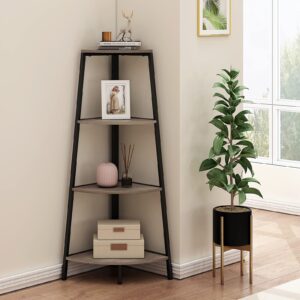 homyshopy 4 shelves industrial corner bookcase, a-shaped display storage rack shelves, grey finish