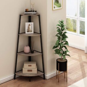 HOMYSHOPY 4 Shelves Industrial Corner Bookcase, A-Shaped Display Storage Rack Shelves, Grey Finish