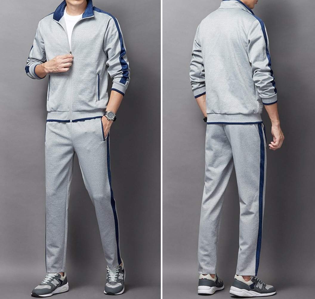 KASUNA Men's Tracksuits Casual Athletic Sweatsuit 2 Piece Track Suits Set Long Sleeve Training Jogging Outfits Full Zip Qianhui-L