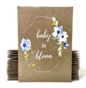 baby shower party favors for guests - baby in bloom seed packets - blue floral accents and greenery - already filled - pack of 20