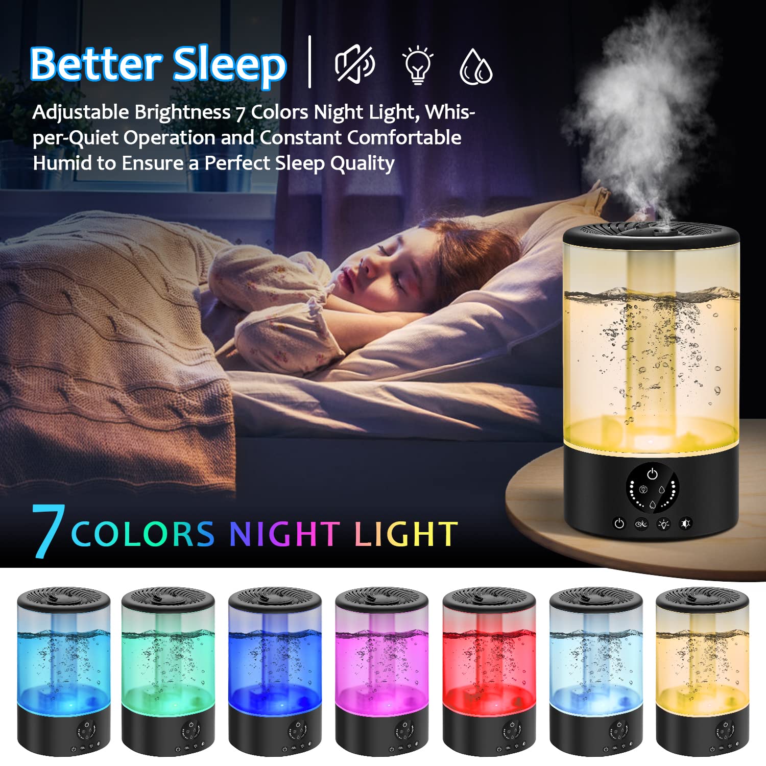 Cool Mist Humidifier, Ultrasonic Air Humidifiers for Bedroom Baby Home, 5L Top Fill Large Humidifier with LED Touch Display, Adjustable Mist Levels, Timer, Auto Shut-Off, Sleep Mode, Ultra Quiet