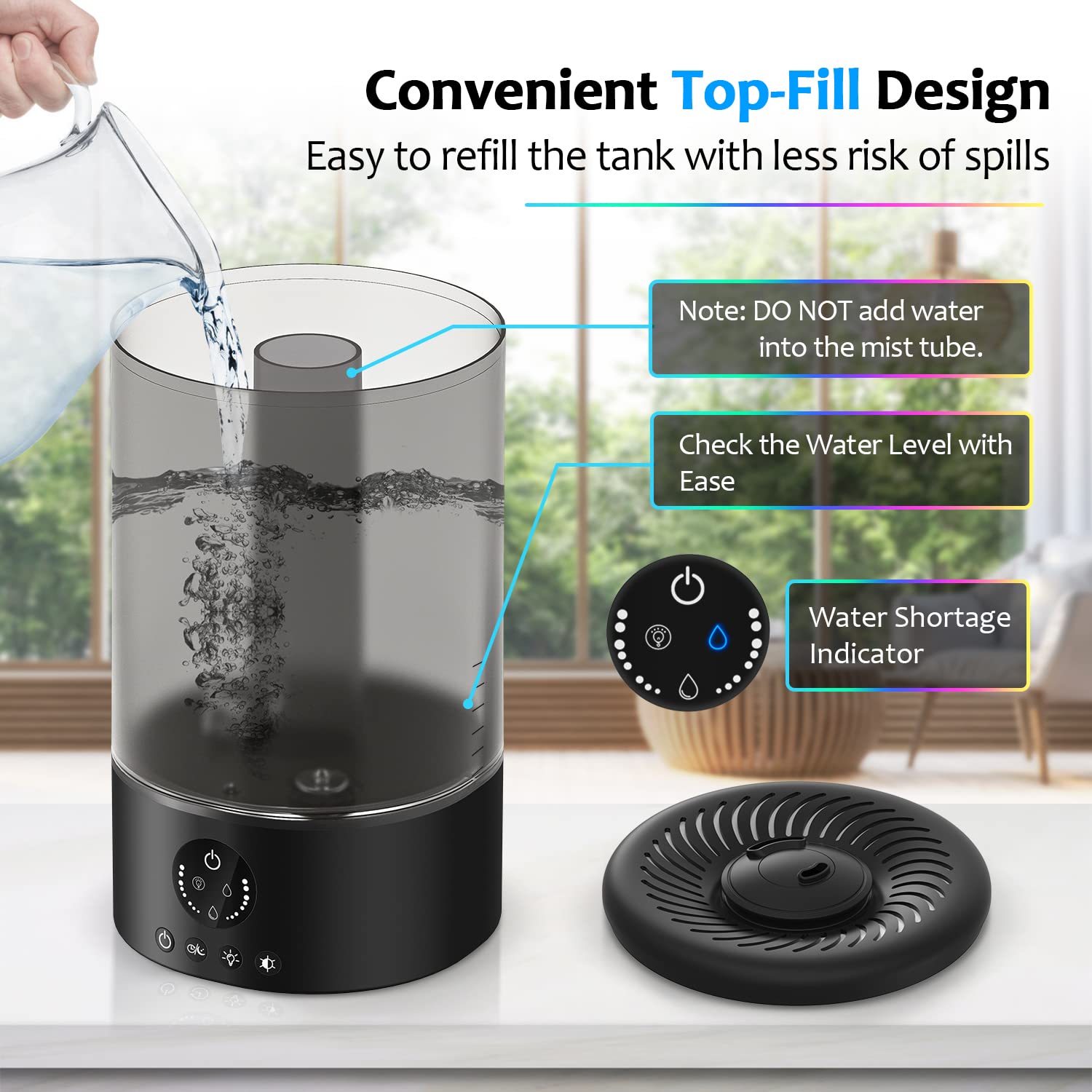 Cool Mist Humidifier, Ultrasonic Air Humidifiers for Bedroom Baby Home, 5L Top Fill Large Humidifier with LED Touch Display, Adjustable Mist Levels, Timer, Auto Shut-Off, Sleep Mode, Ultra Quiet