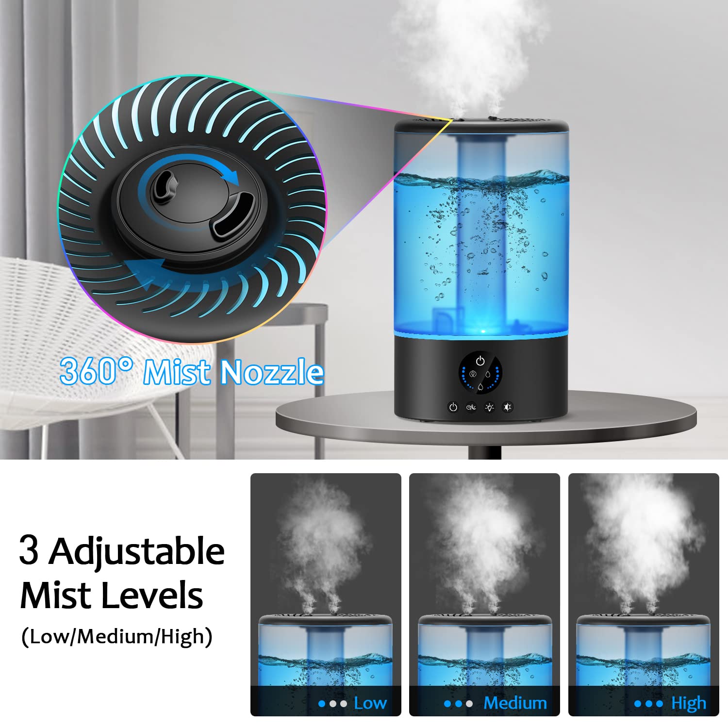 Cool Mist Humidifier, Ultrasonic Air Humidifiers for Bedroom Baby Home, 5L Top Fill Large Humidifier with LED Touch Display, Adjustable Mist Levels, Timer, Auto Shut-Off, Sleep Mode, Ultra Quiet