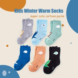 Mardonskey Big Boys Warm Cotton Socks Kids Winter Thick Crew Socks Thermal Cozy Socks for Boys 6 Pack 10-12 Years