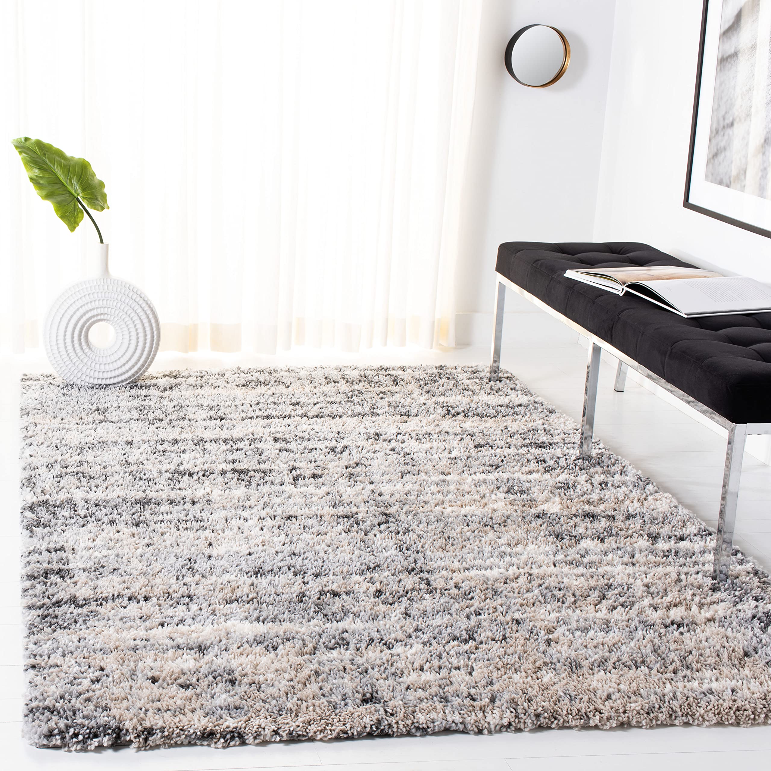 SAFAVIEH Fontana Shag Collection Area Rug - 10' x 14', Grey & Ivory, Modern Design, Non-Shedding & Easy Care, 2-inch Thick Ideal for High Traffic Areas in Living Room, Bedroom (FNT856G)