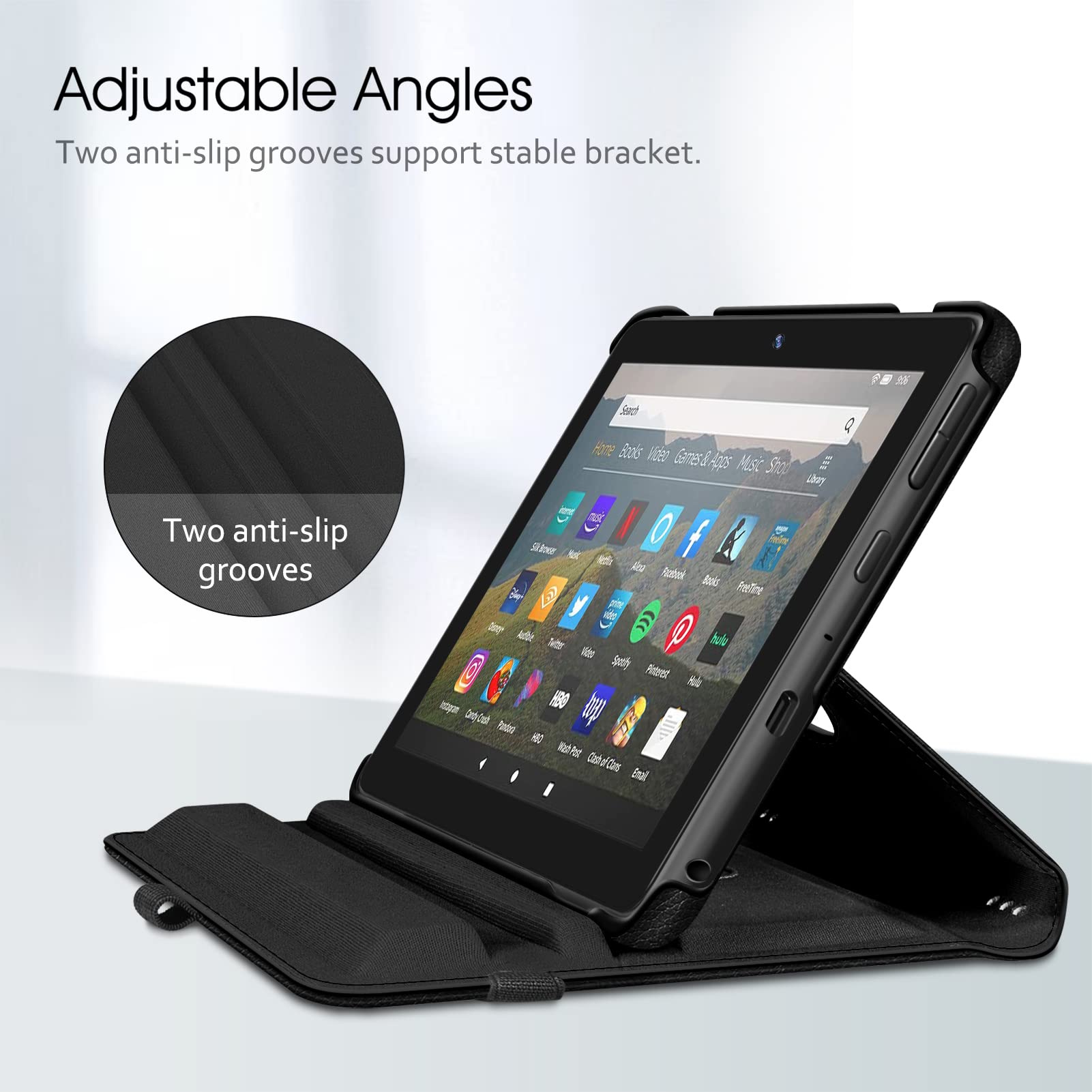 Fintie Case for Kindle Fire HD 8 & HD 8 Plus Tablet (Fits Both 12th Gen 2022 & 10th Gen 2020 Release) - 360 Degree Rotating Swivel Stand Protective Cover with Dual Auto Sleep Wake, Black