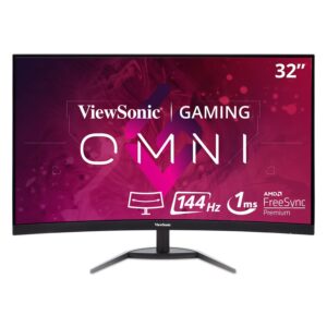 viewsonic omni vx2768-2kpc-mhd 27 inch curved 1440p 1ms 144hz gaming monitor with freesync premium, eye care, hdmi and display port