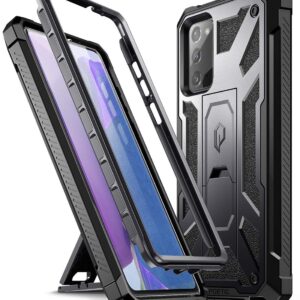 Poetic Spartan Series for Samsung Galaxy Note 20 Case, Full-Body Rugged Dual-Layer Metallic Color Accent with Premium Leather Texture Shockproof Protective Cover with Kickstand, Gun Metal