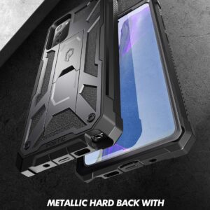 Poetic Spartan Series for Samsung Galaxy Note 20 Case, Full-Body Rugged Dual-Layer Metallic Color Accent with Premium Leather Texture Shockproof Protective Cover with Kickstand, Gun Metal