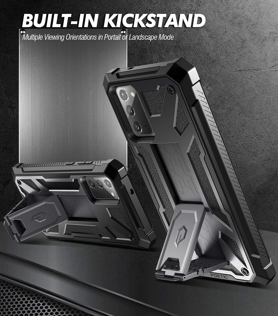 Poetic Spartan Series for Samsung Galaxy Note 20 Case, Full-Body Rugged Dual-Layer Metallic Color Accent with Premium Leather Texture Shockproof Protective Cover with Kickstand, Gun Metal