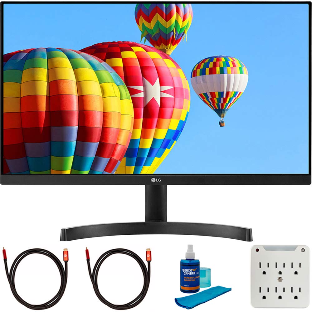 LG 24ML600M-B 24 inch FHD IPS LED 1920x1080 AMD FreeSync Monitor with Dual HDMI Bundle with 2X 6FT Universal 4K HDMI 2.0 Cable, Universal Screen Cleaner and 6-Outlet Surge Adapter