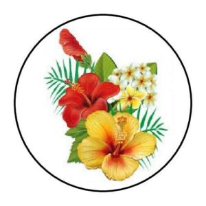 without brand set of 48 envelope seals labels tropical hibiscus flower 1.2" round