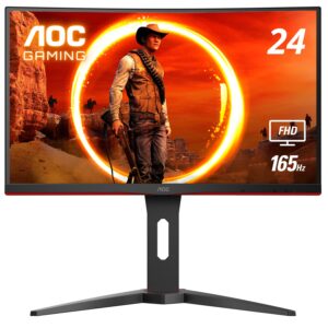 aoc c24g1a 24" curved frameless gaming monitor, fhd 1920x1080, 1500r, va, 1ms mprt, 165hz (144hz supported), freesync premium, height adjustable black