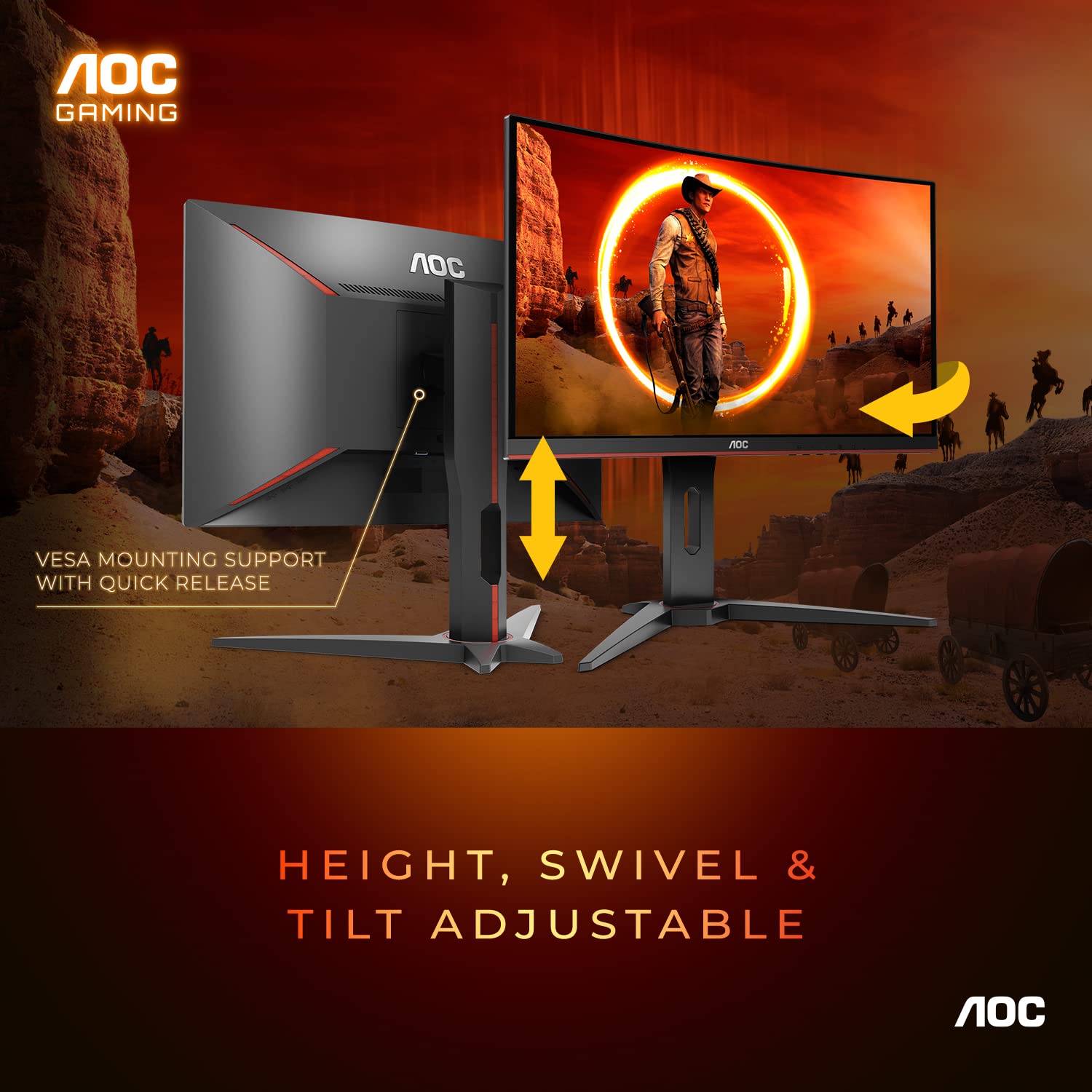 AOC C24G1A 24" Curved Frameless Gaming Monitor, FHD 1920x1080, 1500R, VA, 1ms MPRT, 165Hz (144Hz supported), FreeSync Premium, Height adjustable Black