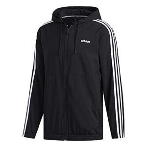 adidas Men's 3-Stripe Hooded Zip-Up Woven Jacket (Black/White, Large)