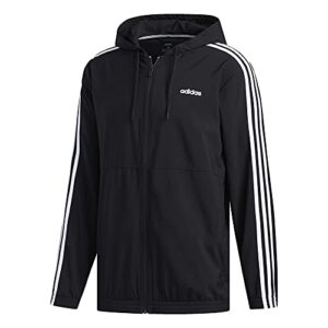 adidas men's 3-stripe hooded zip-up woven jacket (black/white, large)