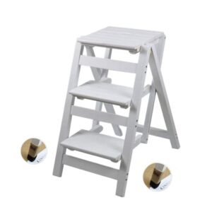 folding step stool step ladder 3 tier, multi-functional folding solid wood ladder stool, step stool household muliti-color step ladder stool for household and office 330lbs,white,3step