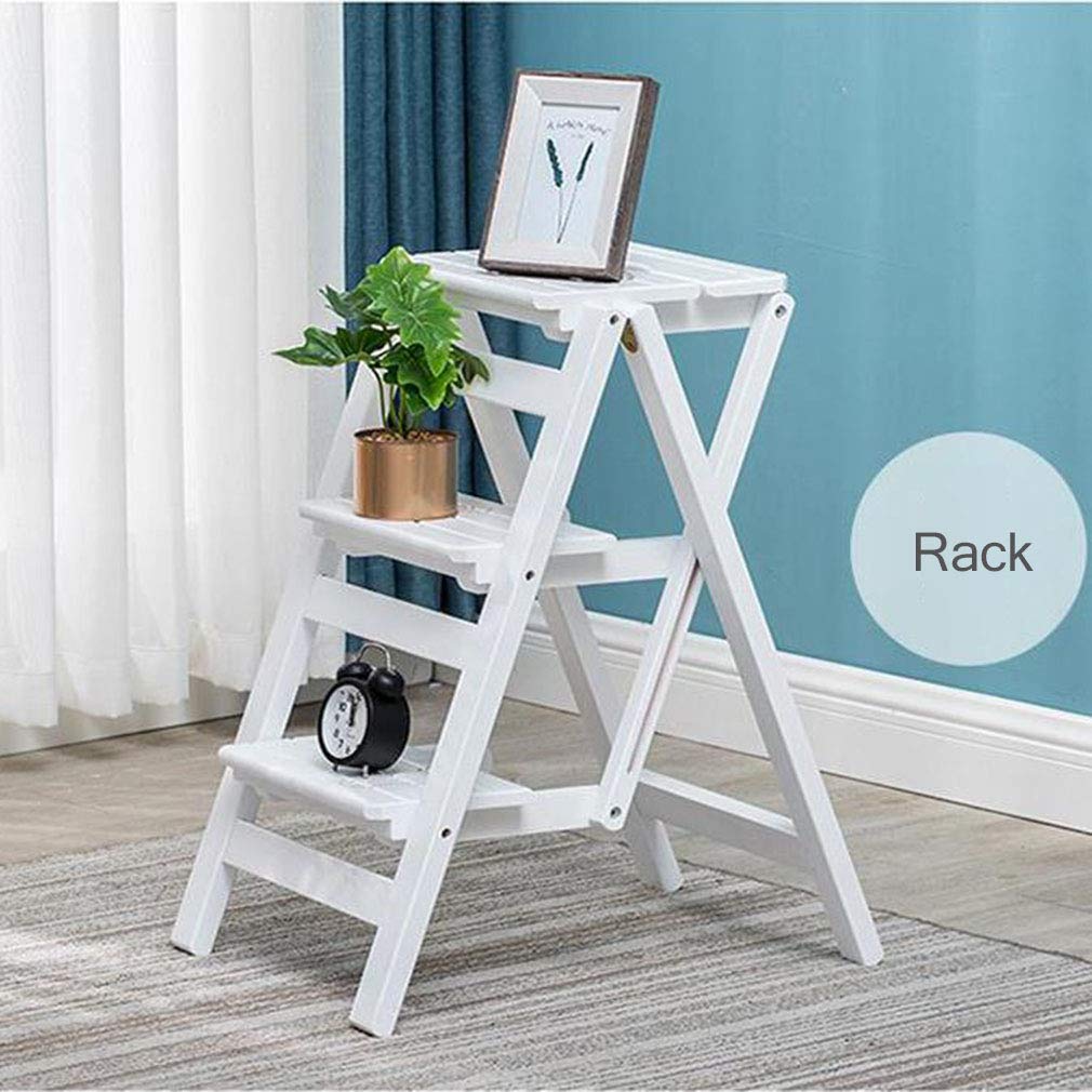 Folding Step Stool Step Ladder 3 Tier, Multi-Functional Folding Solid Wood Ladder Stool, Step Stool Household Muliti-Color Step Ladder Stool for Household and Office 330lbs,White,3Step