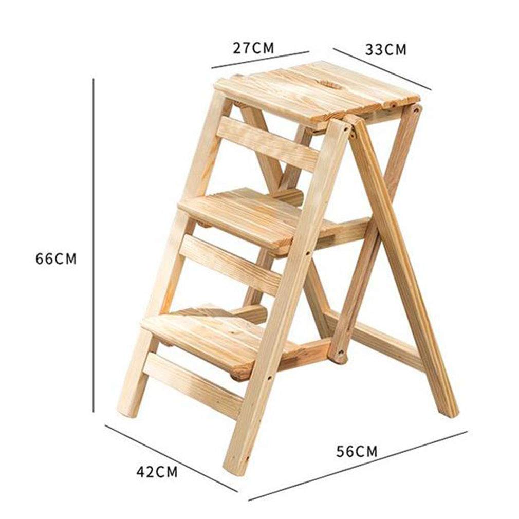 Folding Step Stool Step Ladder 3 Tier, Multi-Functional Folding Solid Wood Ladder Stool, Step Stool Household Muliti-Color Step Ladder Stool for Household and Office 330lbs,White,3Step