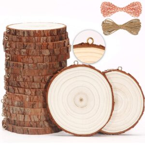 senmut natural wood slices 20 pcs 3.5-4 inch wooden circles crafts wood coaster christmas ornaments unfinished wood rounds for crafts and diy arts wood kit preinstalled with small eye screws