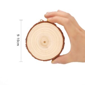 SENMUT Natural Wood Slices 20 Pcs 3.5-4 Inch Wooden Circles Crafts Wood Coaster Christmas Ornaments Unfinished Wood Rounds for Crafts and DIY Arts Wood Kit PreInstalled with Small Eye Screws