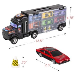 ArtCreativity Diecast Car Transporter Playset, Includes 1 Plastic Carrier Truck, 2 Cones, and 6 Small Diecast Cars for Boys & Girls, Fun Interactive Play Set, Best Holiday or Birthday Gift for Kids