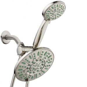 aquadance antimicrobial/anti-clog high-pressure 30-setting rainfall shower combo, microban nozzle protection from growth of mold, mildew & bacteria, brushed nickel finish/coral green jets