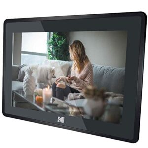 kodak 10-inch touch screen digital picture frame, wi-fi enabled with 16gb of internal memory, hd photo display and music/video support plus clock, calendar, weather and location updates - matte black