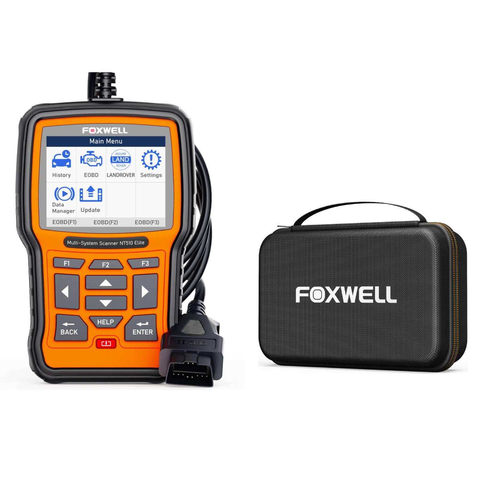 FOXWELL NT510 Elite OBD2 Scanner fit for Land Rover Jaguar Bundle with OBDII Diagnostic Box, All System, All Reset Service, ABS Auto Bleed, Bidirectional/Active Test, Car Code Scanner/Code Reader