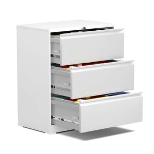 aobabo heavy duty steel 3 drawer anti tilt locking lateral file cabinet with 2 keys for office and home letter and legal size file storage, white