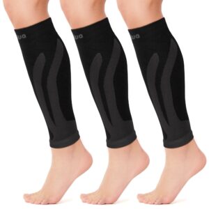 cambivo 3 pairs calf compression sleeve for women men, leg support for shin splints, varicose vein(black, small-medium)