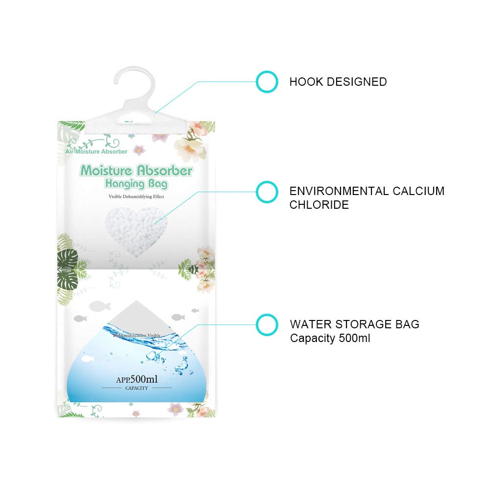 CANAGER Hanging Moisture Absorber-12 Packs, Hanging Dehumidifier Bags for Closet,Bedroom and kitchen,Fragrance Free,Moisture Absorb 12.5OZ