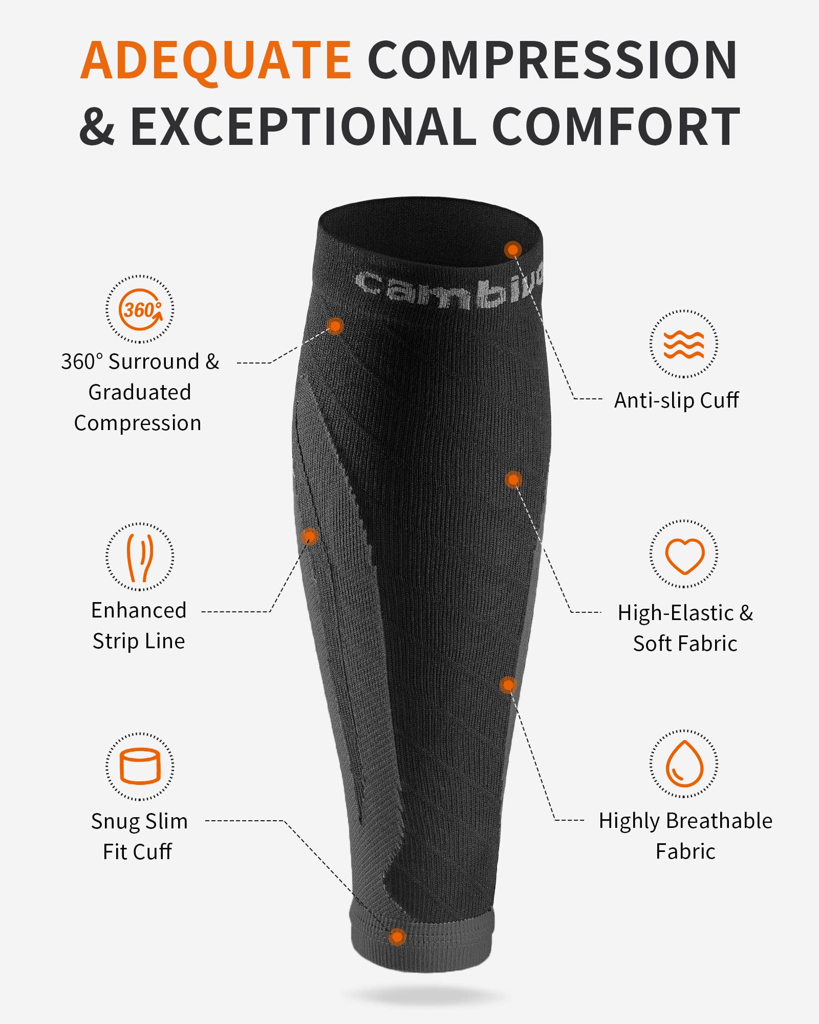 Cambivo 3 Pairs Calf Compression Sleeve for Women and Men,Leg Brace for Running, Cycling, Shin Splint Support for Working out(Black, Large-X-Large)