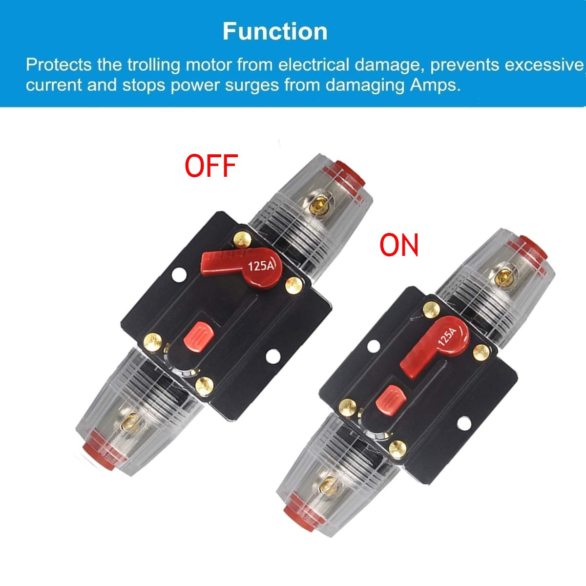 WOHHOM 30A 40A 50A 60A 80A 100A 125A 150A Audio Circuit Breaker Auto Car Stereo Inline Fuse Holders Inverter, Manual Reset 12V-24V DC for Automotive Marine Boat Audio System Protection (125A)