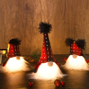 juegoal 3 pack lighted christmas gnome, handmade plush mini scandinavian swedish tomte, battery operated winter tabletop christmas decorations