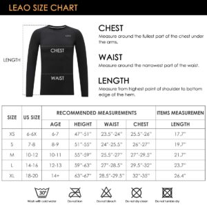 LEAO Youth Boys Compression Shirt Long Sleeve Fleece Quick Dry Sports Baselayer Soccer Baseball Basketball Undershirt Black S