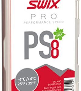 Swix PS08-6 - PRO Speed Wax - PS8 RED - 25 to 39 Degrees Fahrenheit - 60g Bar - Fluoro Free - Ski or Snowboard, red-pink