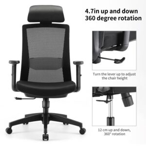 SIHOO Ergonomic Home Office Chair, Swivel Desk Chair with Adjustable Lumbar Support and Armrests, Breathable Mesh High Back Executive Chair (Black)